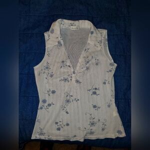 Charlotte Russe Floral Blouse - White and Blue